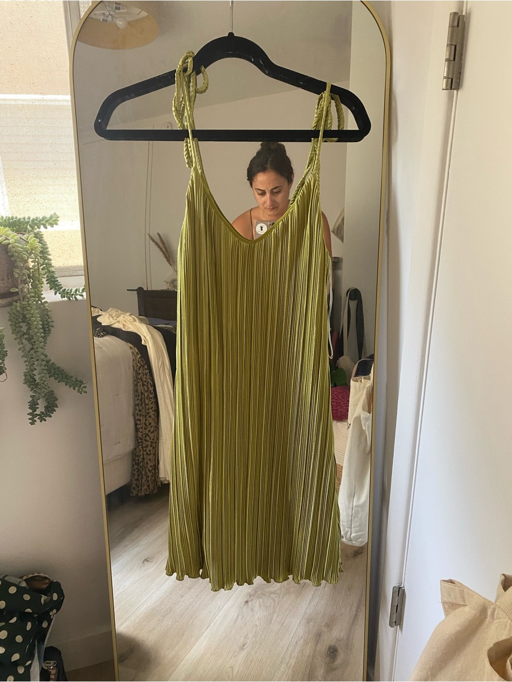 Le Lis Olive Pleated Midi Slip Dress